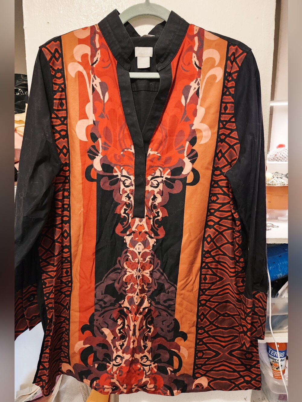 "CHICOS" WOMEN'S LONG TUNIC - BLACK MULTI